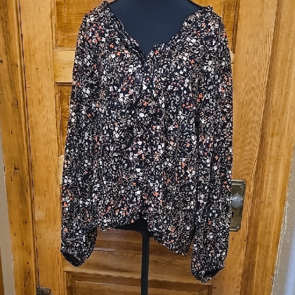 Old Navy Black Floral Long Sleeve Blouse XL